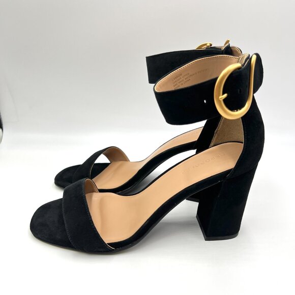 Aerosoles Womens Size 10 Landon Black Suede Leather Block Heels Sandals Shoes - Picture 6 of 13
